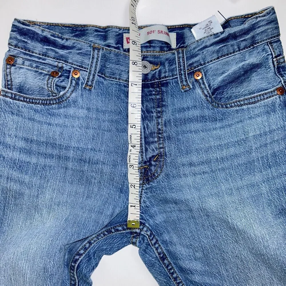 LEVI's 501 Skinny Jeans Blue Denim Children's 12 Hemmed Pants Adjustable Waist